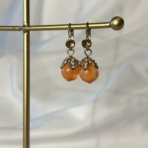 Vintage Coral Gold Toned With Gemstone  Earrings